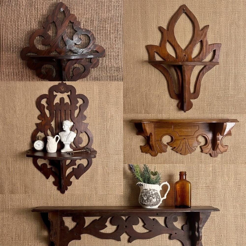 Vintage Dark Walnut Wood Shelf Ornate Fretwork Design 9" x 9.5" - Picture 10 of 10